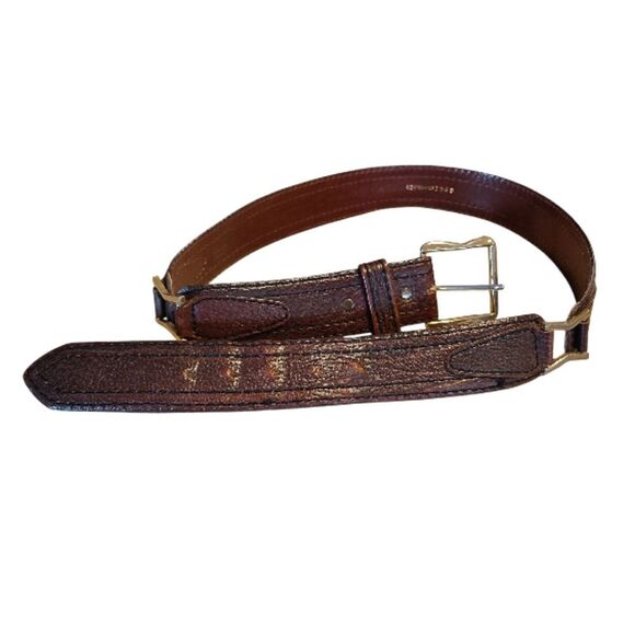 VTG Brown Hand Finished Tooled Steerhide Leather Western Belt Men's 42 - Picture 2 of 11